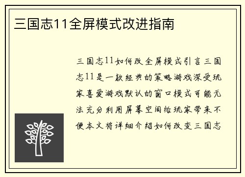三国志11全屏模式改进指南